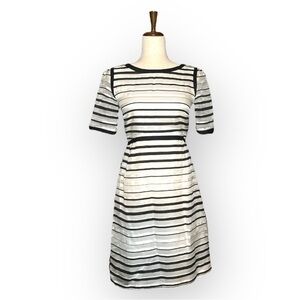 GOAT Becky Black White Organza Stripe Midi Dress Size 2 Kate Middleton Favorite